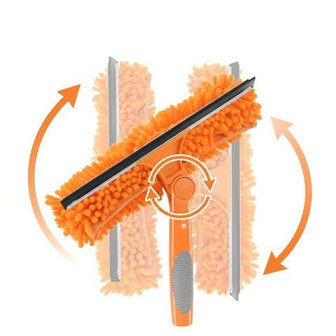 Aparat De Curățat Geamuri Telescopic 3 În 1 Zola 1.8 M Racletă 180° 3 Lavete Microfibră 25 Cm Portocaliu