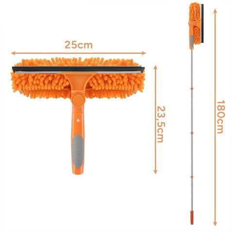 Aparat De Curățat Geamuri Telescopic 3 În 1 Zola 1.8 M Racletă 180° 3 Lavete Microfibră 25 Cm Portocaliu