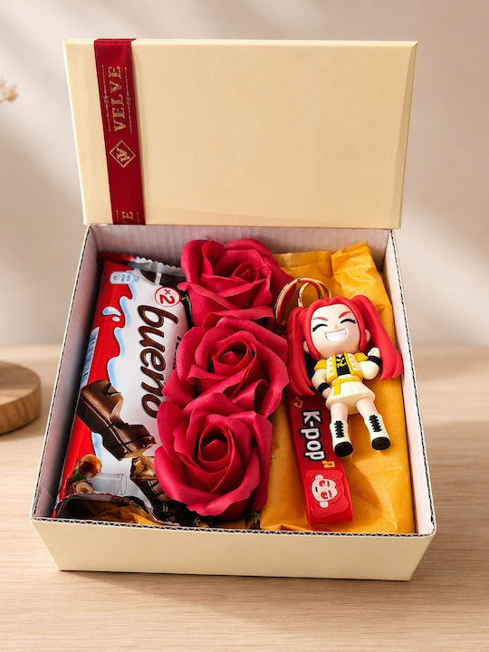 Joy Box K-pop Star Kids Set Figurine Anime Breloc 3 Trandafiri Roșii Săpun Kinder Bueno