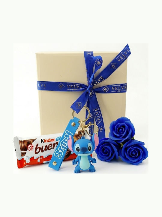 Joy Box Stitch Kids Set Disney Figurină Breloc 3 Trandafiri Săpun Albastru Kinder Bueno