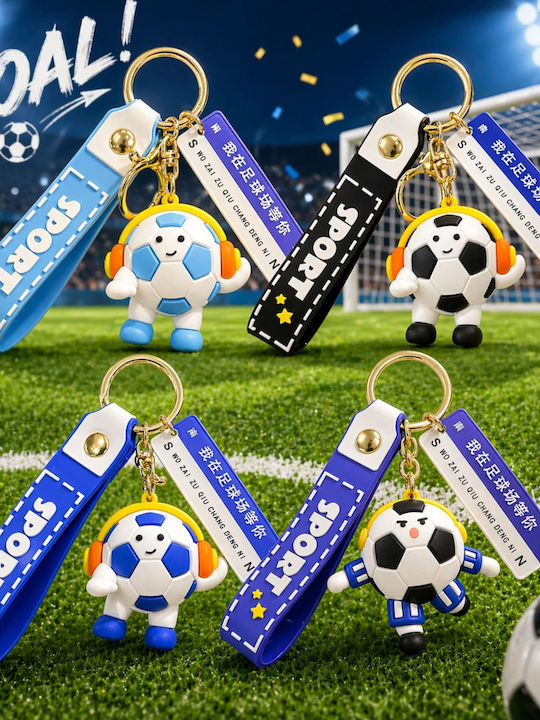 Breloc Flippy Model Mingea de Fotbal Căști Mesaj „Te Aștept Pe Terenul de Fotbal” Accesoriu Cupa Mondială Chei Rucsac Material Acrilic 50 G Albastru