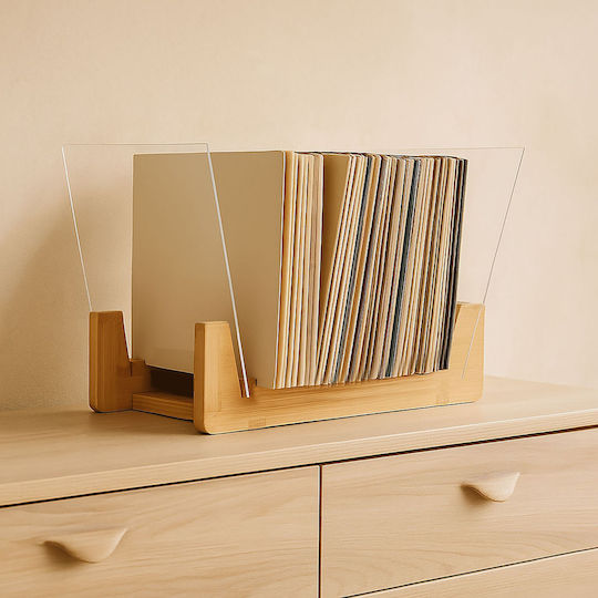 Suport Pentru Discuri de Vinil 50 Lp-uri Maro Deschis Transparent 21x19x37,5 Cm