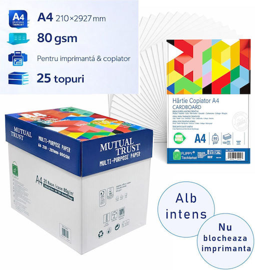 Hârtie Cartonată Copier Mutual Trust A4 Flippy 80 Gsm 25 Pachete X 100 Foi Pachet 2500 Foi 210 X 297 Mm Hârtie Multifuncțională Imprimare Copiere Proiecte Creative