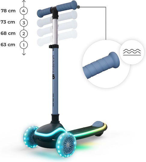 Kinderkraft Kids Scooter Foldable 3-Wheel with Seat Blue
