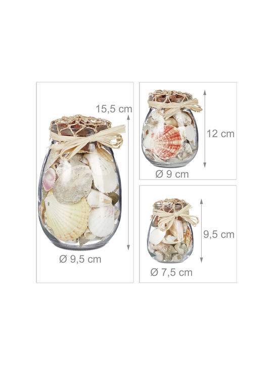 Set 3 Relaxdays Seashell Jars Cream Transparent 15.5x9.5x9.5 Cm