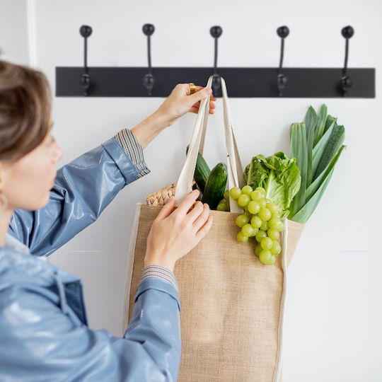 Relaxdays Wall Hanger 5 Hooks Black 65x7x14cm