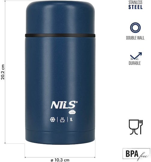 Nils Μπουκάλι Θερμός Ανοξείδωτο BPA Free 1lt BLUE NILS CAMP