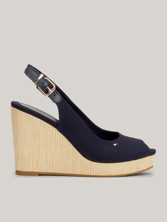 Women's Leather Ankle Strap Platforms Navy Blue