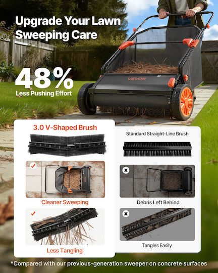 Vevor Manual Lawn Sweeper 76.2 Cm Leaves Grass Collection Bag 12 Cubic Feet Adjustable Brush Height Rubber Wheels Stscpqsqhs12jqdr0001v0