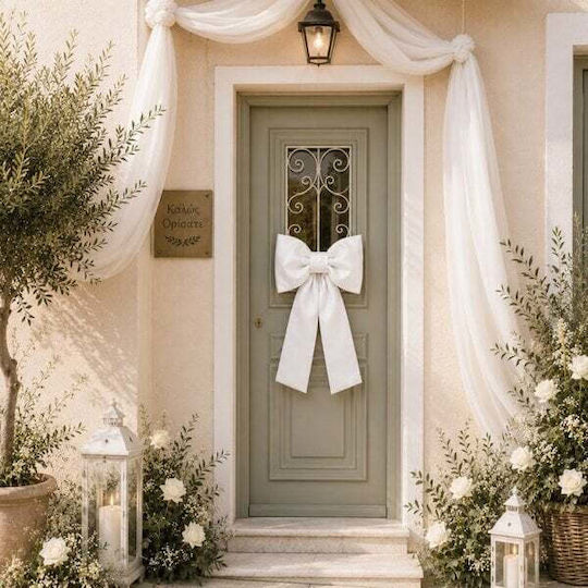 Fabric Bow Decoration for Candle 40x65cm White