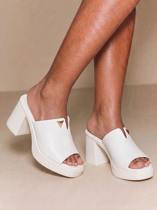 Mules With High Heel In White Colour