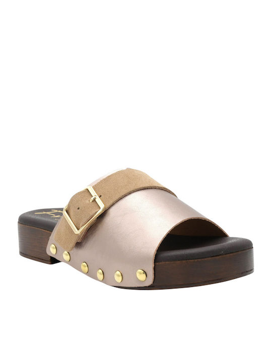 Leather Mules with Heel in Pink Colour