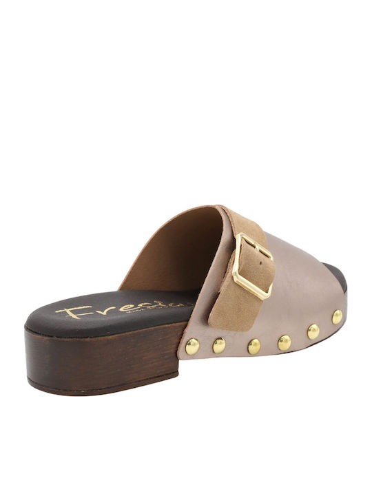Leather Mules with Heel in Pink Colour