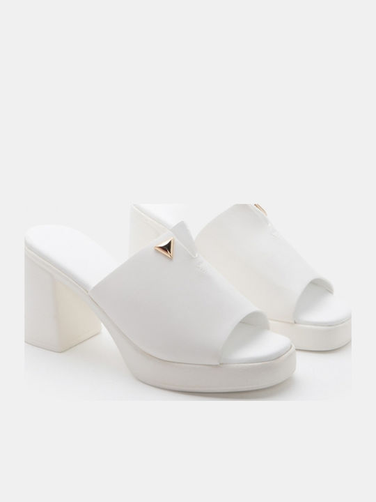 Mules With High Heel In White Colour