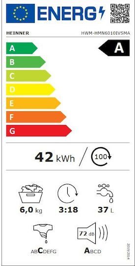 Heinner Пералня 6 кг 1000 Оборота HWM-HMN6010IVSMA