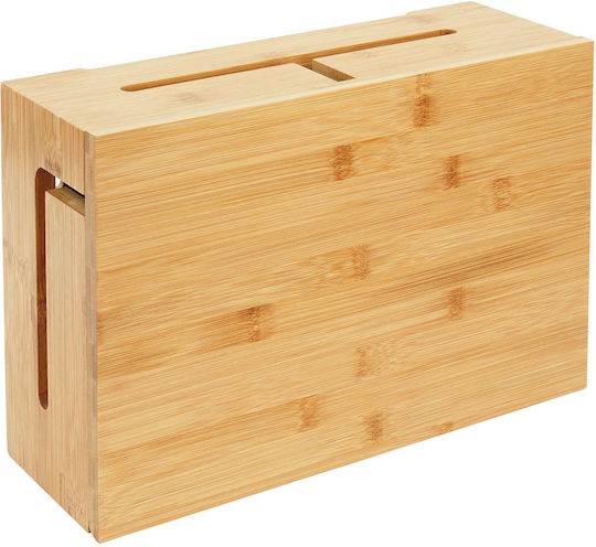 Relaxdays Cable Box Bamboo 11x32x22cm Light Color Set 12 Cable Ties