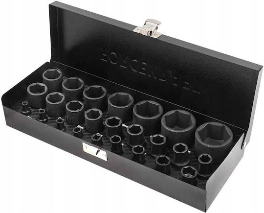 Impact Socket Set Sockets 1/2" 1/4" 4-32mm 6-point 25 Pcs Case