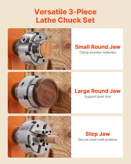 Vevor Wood Lathe Chuck 4 Inch 4 Jaw Self-Centering Thread 1 Inch X 8 Tpi Adapter Jaws Round & Step Nickel Plated High Hardness Steel Mgcckptj3jt4ibz0x001v0