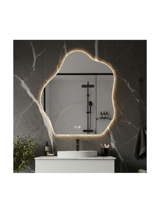 Futura Oglindă de Perete cu Alb Ramă din & Iluminare LED 80x70cm 1buc