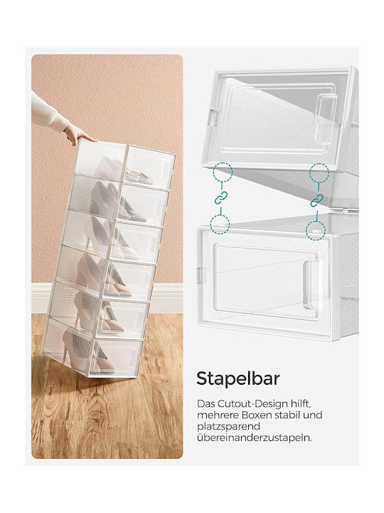 Songmics Set of 8 Shoe Storage Boxes White Transparent Lsp066w08