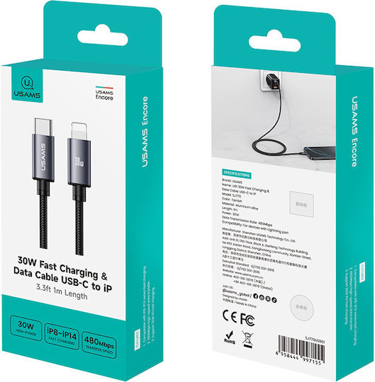 Usams USB-C zu Lightning Kabel 30W Schwarz 1m (SJ770USB01)