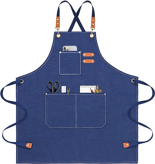 Adiavroxo (Work Aprons & Sleeves) Barista / Bartender / Waiter Apron Blue