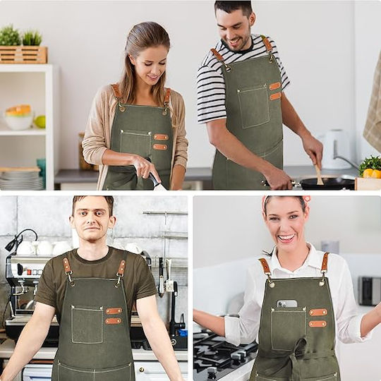 Adiavroxo (Work Aprons & Sleeves) Ποδιά Barista / Bartender / Σερβιτόρου Χακί
