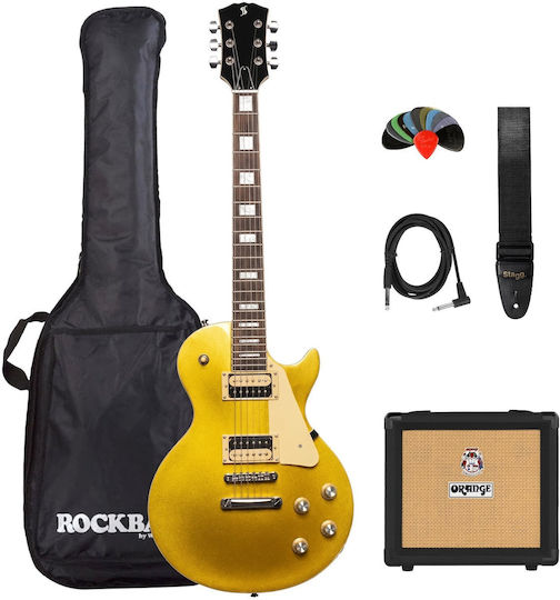 Stagg Set Elektrische Gitarre Einfacher Schnitt Gold mit Tasche