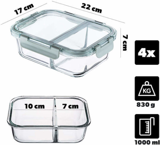 Kadax Kadax Set Mittagsboxen Glas 22x17cm 4 Stück