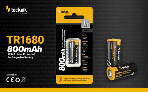 Industrial Li-ion Rechargeable Battery 16340 3.7v 800mah Technik Tr1680 Terminal Tip