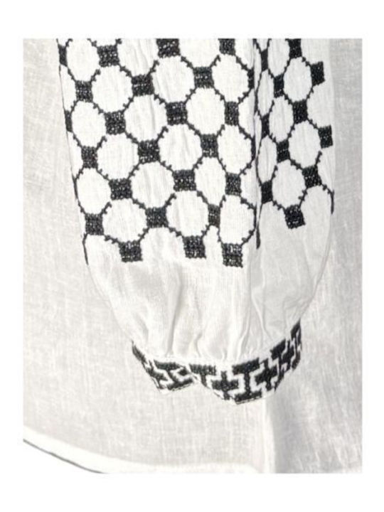 Bluza Damă Bumbac Mânecă Lungă Alb/Negru
