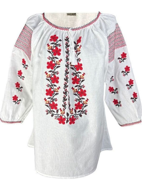 Bluza Damă Bumbac Mânecă Lungă Alb/Negru