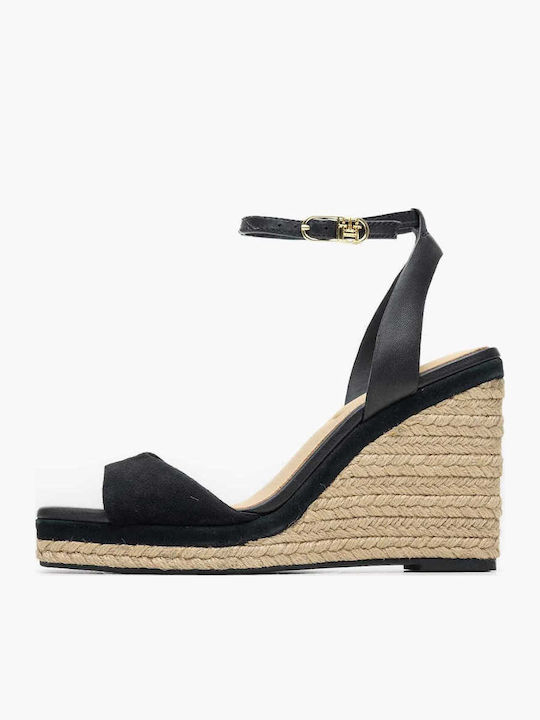 Women's Leather Ankle Strap Platforms Black
