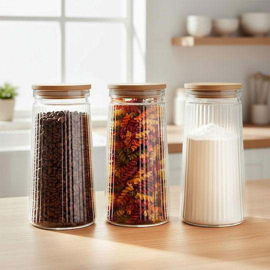 Vilde Set 3 Bucăți Vaze Pentru Cafea / Paste Cu Capac Sticlă Maro 1400ml 3 Bucăți