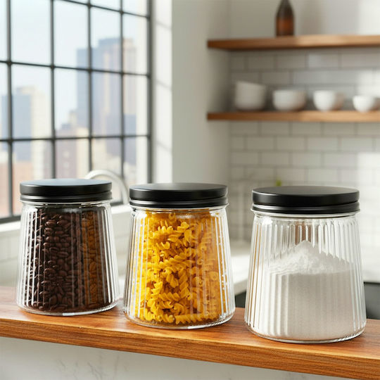 Vilde Set 3Stücke Lebensmittelgläser für Kaffee Nudeln Getreide mit Deckel Glas Schwarz 700ml Vilde Set 3Stücke Lebensmittelgläser für Kaffee Nudeln Getreide mit Deckel Glas Schwarz 700ml