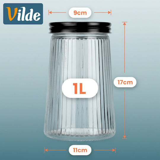 Vilde Set 3Stücke Lebensmittelgläser für Kaffee Nudeln Getreide mit Deckel Glas Schwarz 1400ml Vilde Set 3Stücke Lebensmittelgläser für Kaffee Nudeln Getreide mit Deckel Glas Schwarz 1400ml