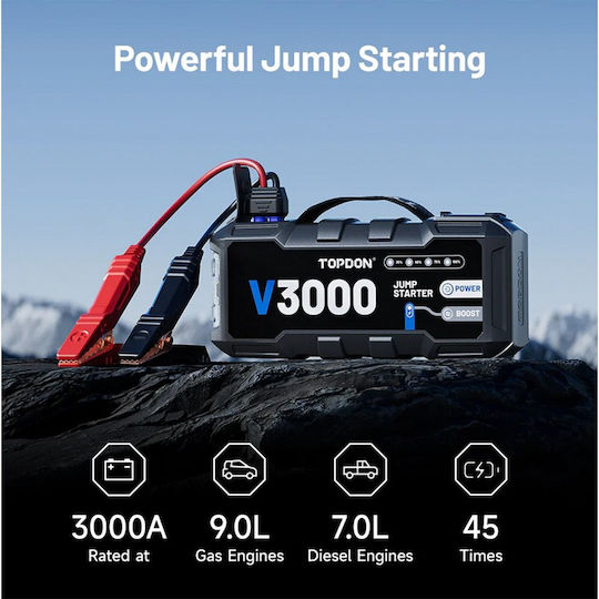 Topdon V3000 Portable Car Battery Jump Starter 24000mAh with Φακό 12V