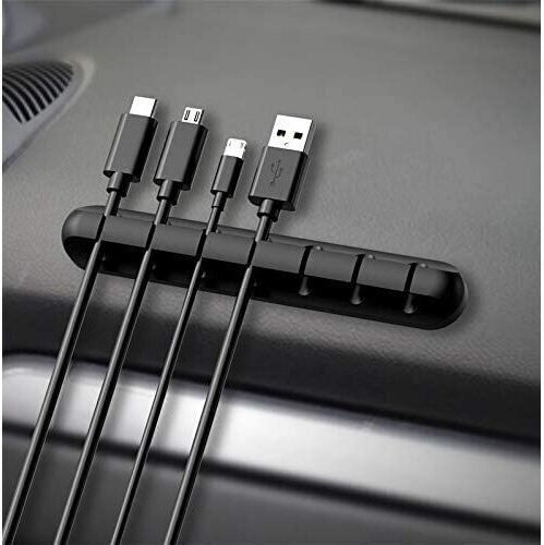 Cable Organizer Flippy Cable Clips Double Adhesive Fixing Silicone 7 Slots Black