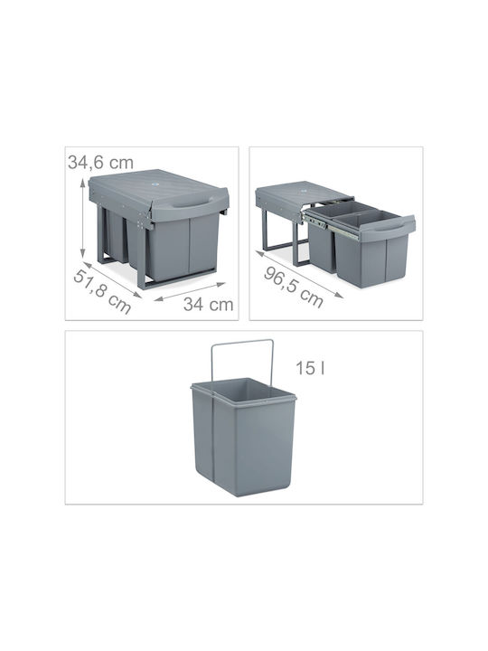 Relaxdays Coș De Gunoi Pentru Dulap Din Plastic Gri 15lt