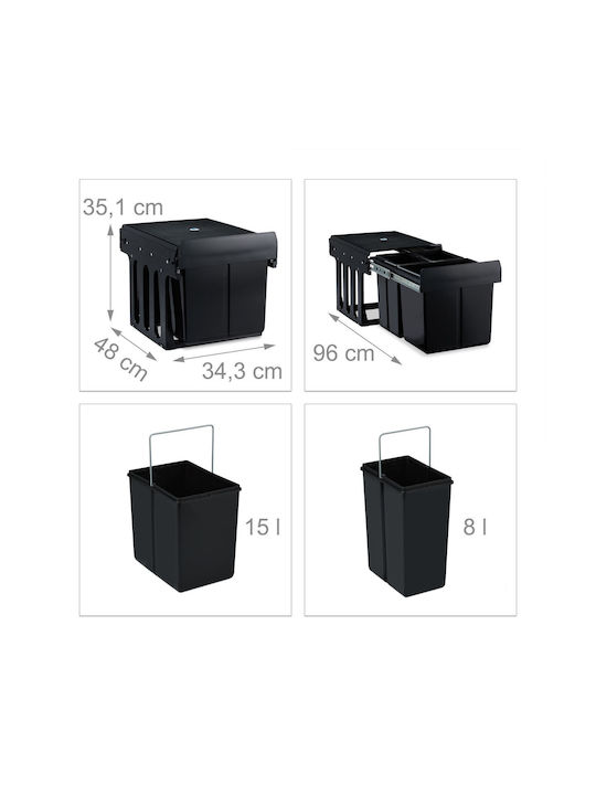 Relaxdays Coș De Gunoi Pentru Dulap Plastic Negru 15lt