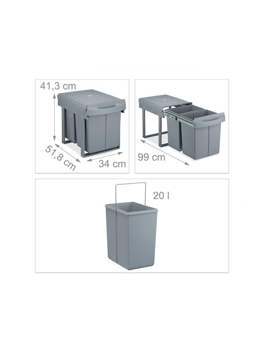 Relaxdays Coș De Gunoi Pentru Dulap Plastic Gri 20lt