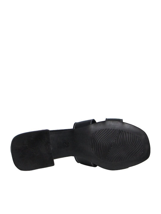 Leather Mules With Low Heel In Black Colour K2535 001