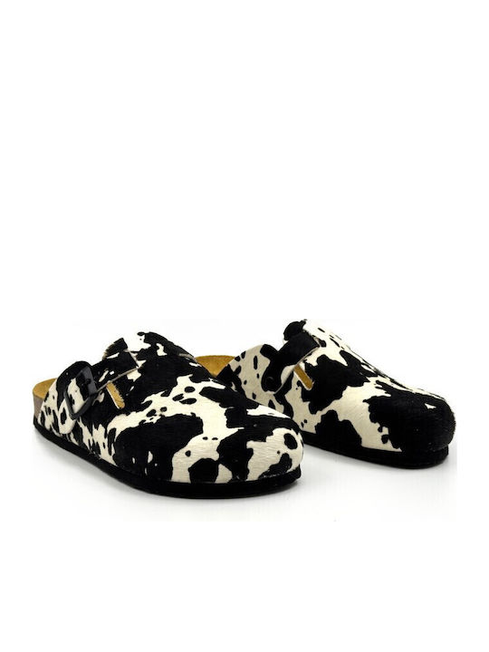 Afelpado Ανατομικές Suede Σαμπό Γυναικείες Παντόφλες Animal Print Black
