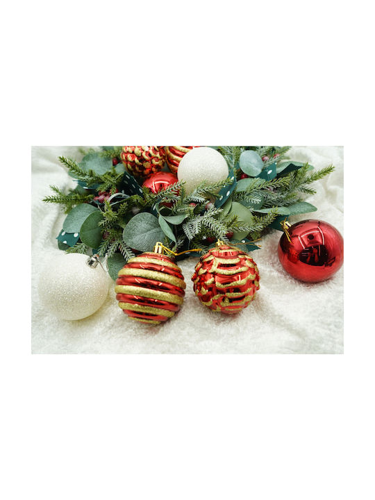 Set 24 Christmas Tree Ornaments Alista Home Globe Type White Red 7 Cm Diameter Plastic Glitter Finish Box 16 Cm Length X 36 Cm Height X 16 Cm Depth