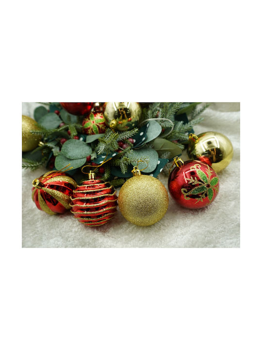 Set 24 Christmas Tree Ornaments Alista Home Globe Type Red Gold 7 Cm Diameter Plastic Glitter Finish Box 16 Cm Length X 36 Cm Height X 16 Cm Depth