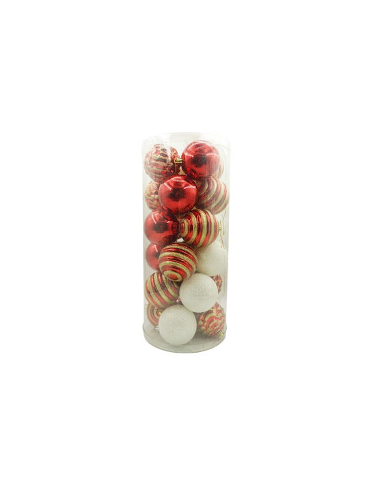 Set 24 Ornamente De Crăciun Pentru Brad Alista Home Glob Tip Alb Roșu 7 Cm Diametru Plastic Cu Sclipici Cutie 16 Cm Lungime X 36 Cm Înălțime X 16 Cm Adâncime