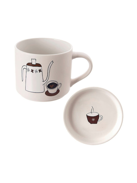 Orion Porcelain Mug With Lid Beige 420ml