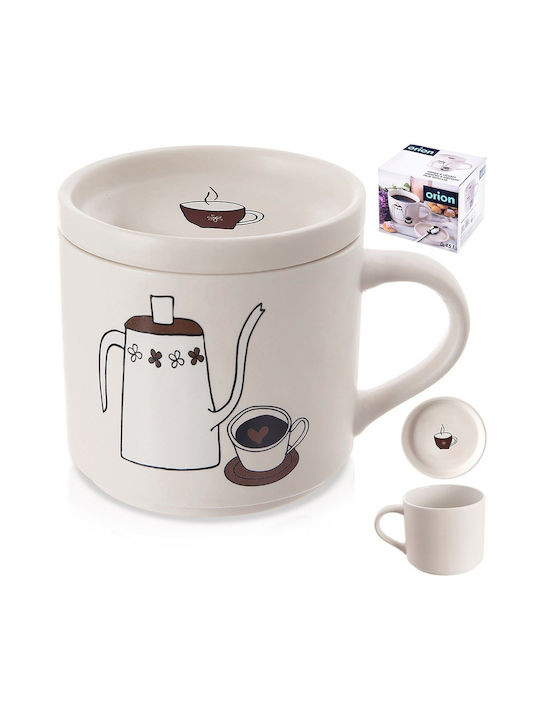 Orion Porcelain Mug With Lid Beige 420ml