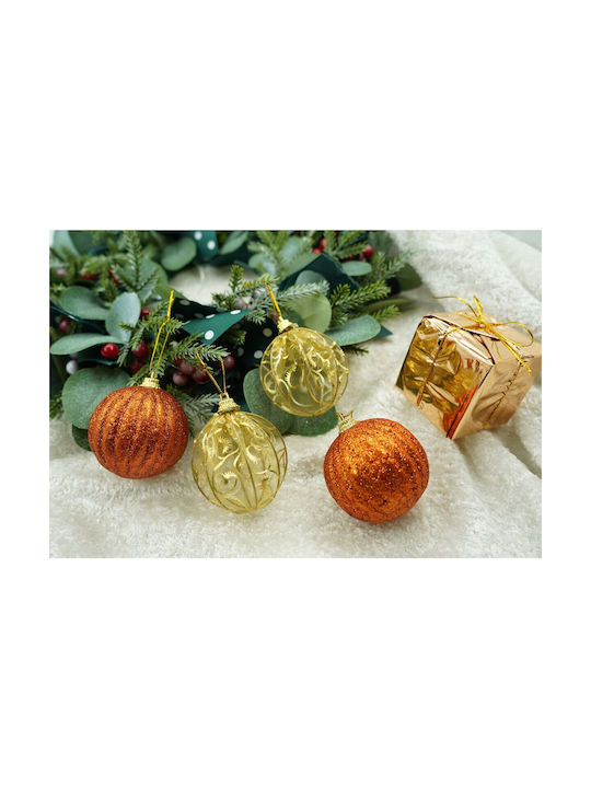 Set 12 Christmas Tree Ornaments Alista Home Globe Type Copper Gold Made Polystyrene Glitter Finish Box 6 Cm Depth X 23 Cm Length X 18 Cm Height