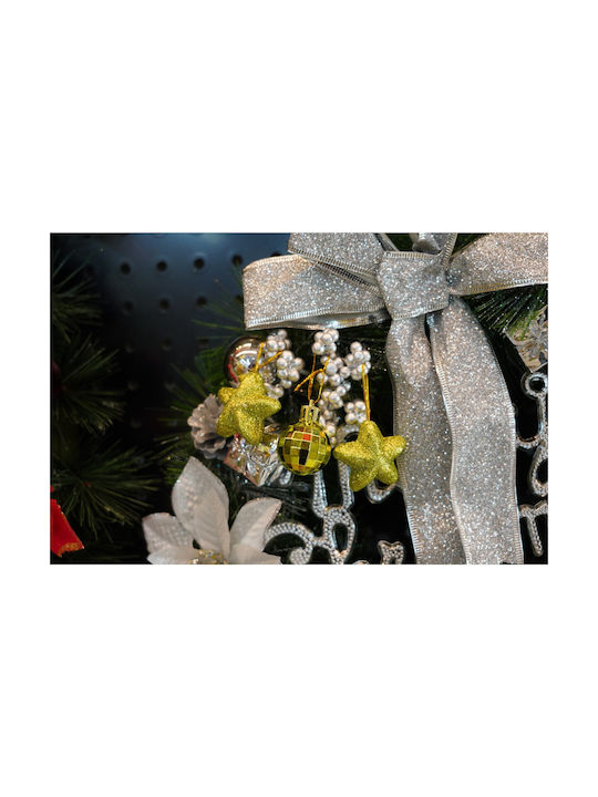 Set 24 Ornamente De Crăciun Pentru Brad Tip Glob Roșii Aurii Din Polistiren Cu Sclipici Finisaj Cutie 3 Cm Adâncime X 20 Cm Lungime X 14 Cm Înălțime